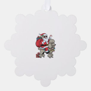Xmas Lighting Santa Riding Standard Poodle Dog Chr Ornament Karte