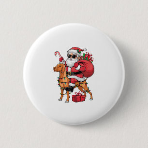 Xmas Lighting Santa Riding Vizsla Dog Weihnachten Button