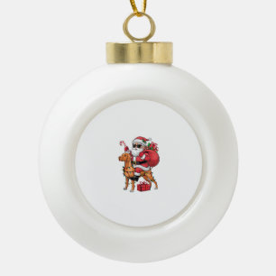 Xmas Lighting Santa Riding Vizsla Dog Weihnachten Keramik Kugel-Ornament