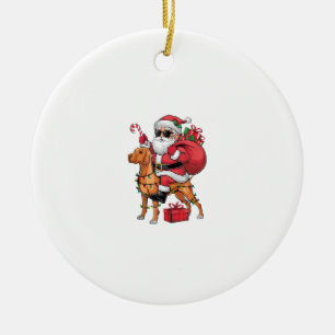 Xmas Lighting Santa Riding Vizsla Dog Weihnachten Keramik Ornament