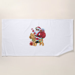 Xmas Lighting Santa Riding Wheaten Terrier Dog Chr Strandtuch