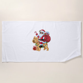Xmas Lighting Santa Riding Wheaten Terrier Dog Chr Strandtuch