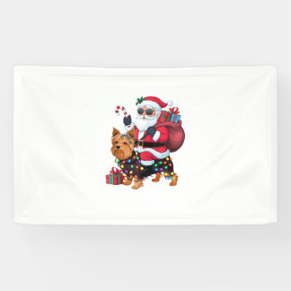 Xmas Lighting Santa Riding Yorkshire Terrier Dog C Banner