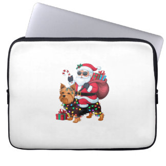 Xmas Lighting Santa Riding Yorkshire Terrier Dog C Laptopschutzhülle