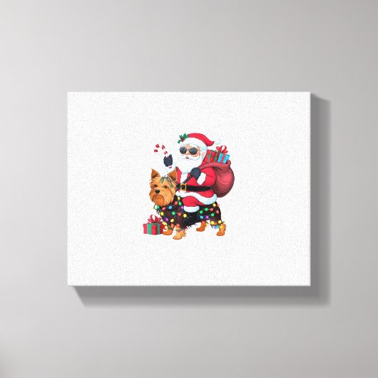 Xmas Lighting Santa Riding Yorkshire Terrier Dog C Leinwanddruck (Vorderseite)