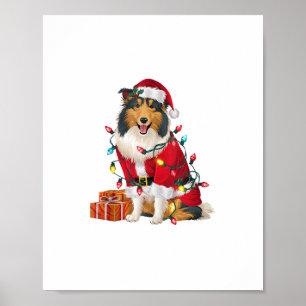 Xmas Lighting Santa Rough Collie Dog Weihnachten Poster