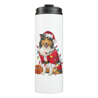 Xmas Lighting Santa Rough Collie Dog Weihnachten Thermosbecher