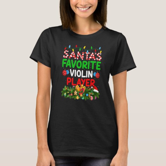 Xmas Lighting Santa S Lieblings-Violinspieler Chri T-Shirt (Vorderseite)