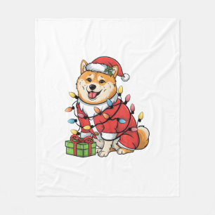 Xmas Lighting Santa Shiba Inu Hund Weihnachten Fleecedecke