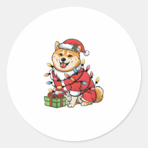 Xmas Lighting Santa Shiba Inu Hund Weihnachten Runder Aufkleber