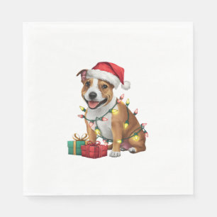 Xmas Lighting Santa Staffordshire Bull Terrier Dog Serviette