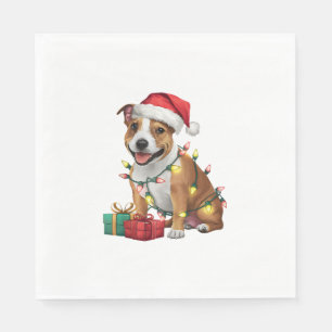 Xmas Lighting Santa Staffordshire Bull Terrier Dog Serviette