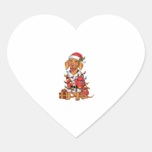 Xmas Lighting Santa Vizsla Dog Weihnachten Herz-Aufkleber
