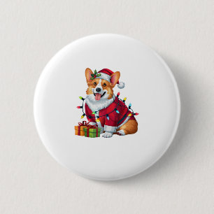 Xmas Lighting Santa Welsh Corgi Dog Weihnachten Button