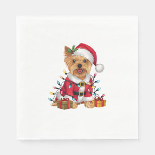 Xmas Lighting Santa Yorkshire Terrier Dog Christma Serviette