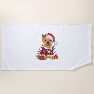 Xmas Lighting Santa Yorkshire Terrier Dog Christma Strandtuch