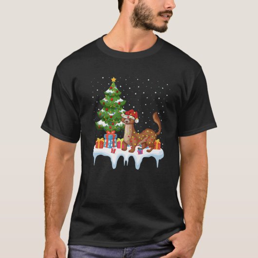Xmas Lighting Tree Santa Hat Mongoose Christmas T-Shirt (Vorderseite)