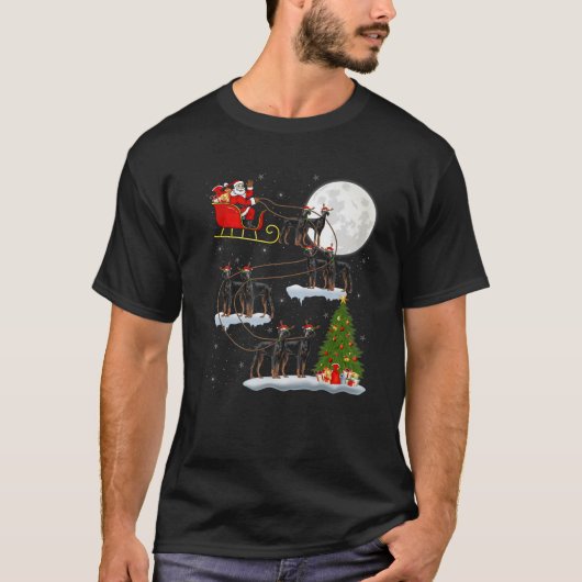 Xmas Lighting Tree Santa Riding Doberman Pinscher T-Shirt (Vorderseite)