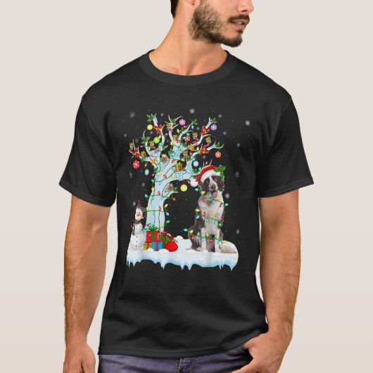 Xmas Lighting Tree Weihnachtsmannmütze Border Coll T-Shirt (Vorderseite)