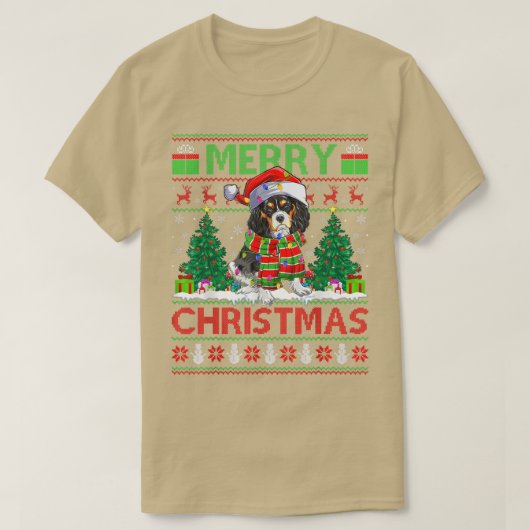 Xmas Lighting Ugly Cavalier King Charles Spaniel C T-Shirt (Design vorne)