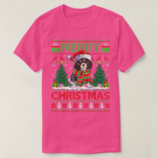 Xmas Lighting Ugly Cavalier King Charles Spaniel C T-Shirt (Design vorne)