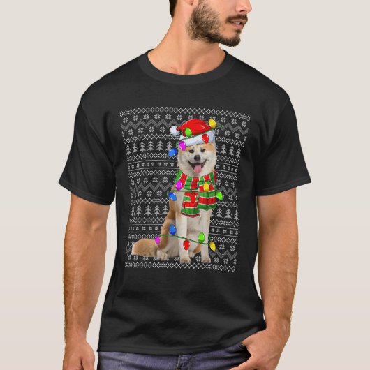 Xmas Lighting Ugly Santa Akita Dog Christmas T-Shirt (Vorderseite)