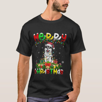 Xmas Lighting Weihnachtsmannmütze Akita Dog Frohe  T-Shirt