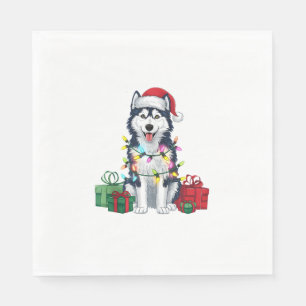 Xmas Lighting Weihnachtsmannmütze Alaskan Husky Do Serviette