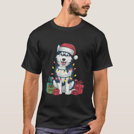 Xmas Lighting Weihnachtsmannmütze Alaskan Husky Do T-Shirt (Vorderseite)