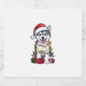 Xmas Lighting Weihnachtsmannmütze Alaskan Malamute Schaumweinetikett (Einzelnes Label)