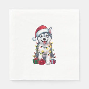 Xmas Lighting Weihnachtsmannmütze Alaskan Malamute Serviette
