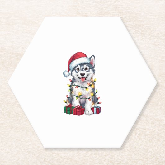 Xmas Lighting Weihnachtsmannmütze Alaskan Malamute Untersetzer (Vorderseite)