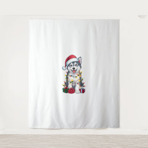 Xmas Lighting Weihnachtsmannmütze Alaskan Malamute Wandteppich