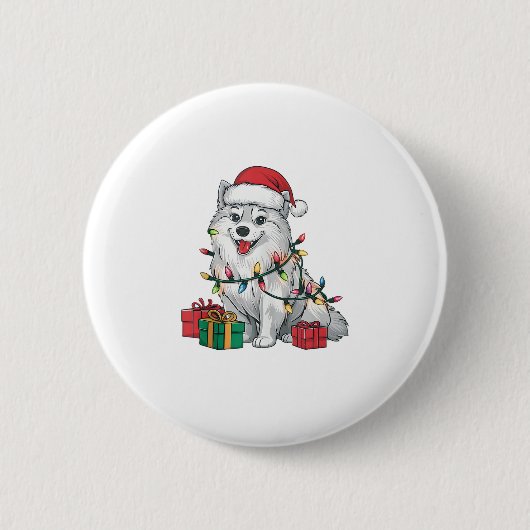 Xmas Lighting Weihnachtsmannmütze American Eskimo Button (Vorderseite)