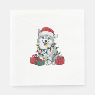 Xmas Lighting Weihnachtsmannmütze American Eskimo  Serviette