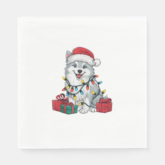 Xmas Lighting Weihnachtsmannmütze American Eskimo  Serviette (Vorderseite)