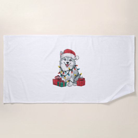 Xmas Lighting Weihnachtsmannmütze American Eskimo Strandtuch (Vorderseite)