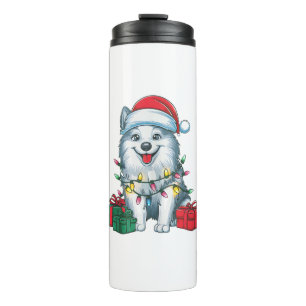 Xmas Lighting Weihnachtsmannmütze American Eskimo Thermosbecher