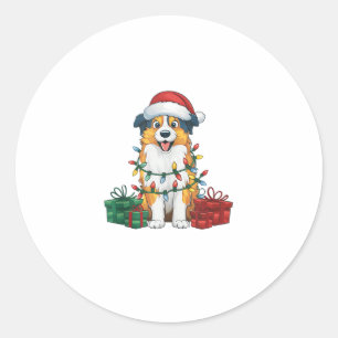 Xmas Lighting Weihnachtsmannmütze Australian Sheph Runder Aufkleber