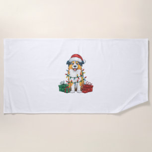 Xmas Lighting Weihnachtsmannmütze Australian Sheph Strandtuch