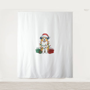 Xmas Lighting Weihnachtsmannmütze Australian Sheph Wandteppich
