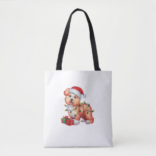 Xmas Lighting Weihnachtsmannmütze Bichon Dog Weihn Tasche