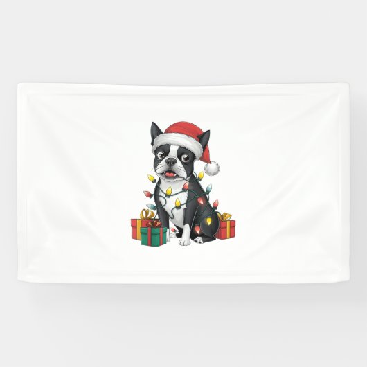 Xmas Lighting Weihnachtsmannmütze Boston Terrier D Banner (Horizontal)