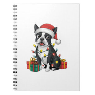 Xmas Lighting Weihnachtsmannmütze Boston Terrier D Notizblock
