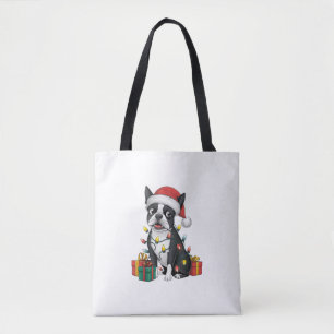 Xmas Lighting Weihnachtsmannmütze Boston Terrier D Tasche