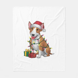 Xmas Lighting Weihnachtsmannmütze Bull Terrier Dog Fleecedecke