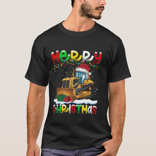 Xmas Lighting Weihnachtsmannmütze Bulldozer Frohe T-Shirt (Vorderseite)