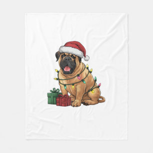 Xmas Lighting Weihnachtsmannmütze Bullmastiff Dog Fleecedecke