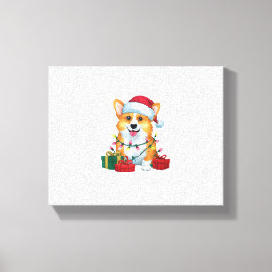 Xmas Lighting Weihnachtsmannmütze Corgi Dog Weihna Leinwanddruck