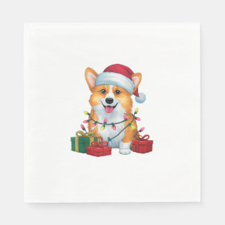 Xmas Lighting Weihnachtsmannmütze Corgi Dog Weihna Serviette